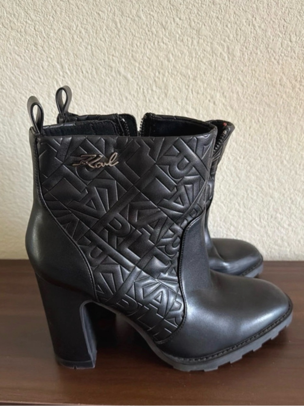 Karl Lagerfeld Black Quilted Leather Ankle Boots